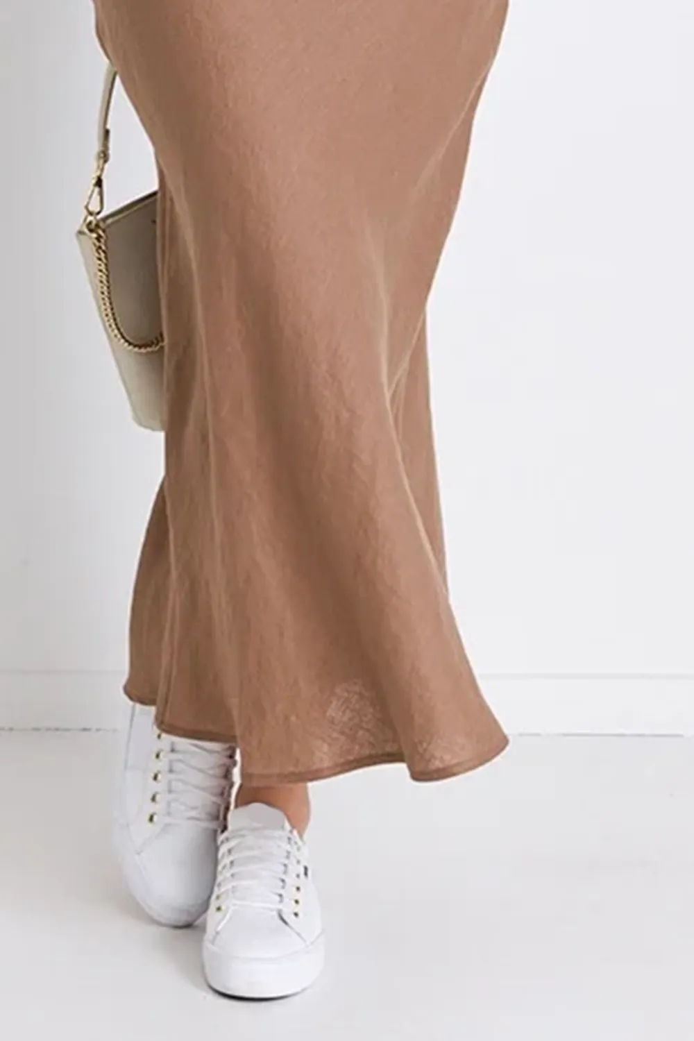 Bliss Mushroom Linen Bias Midi Skirt