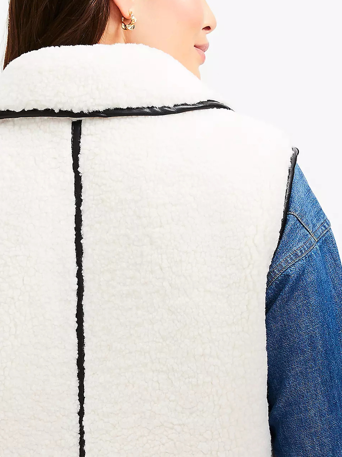 Faux Leather Trim Sherpa Vest