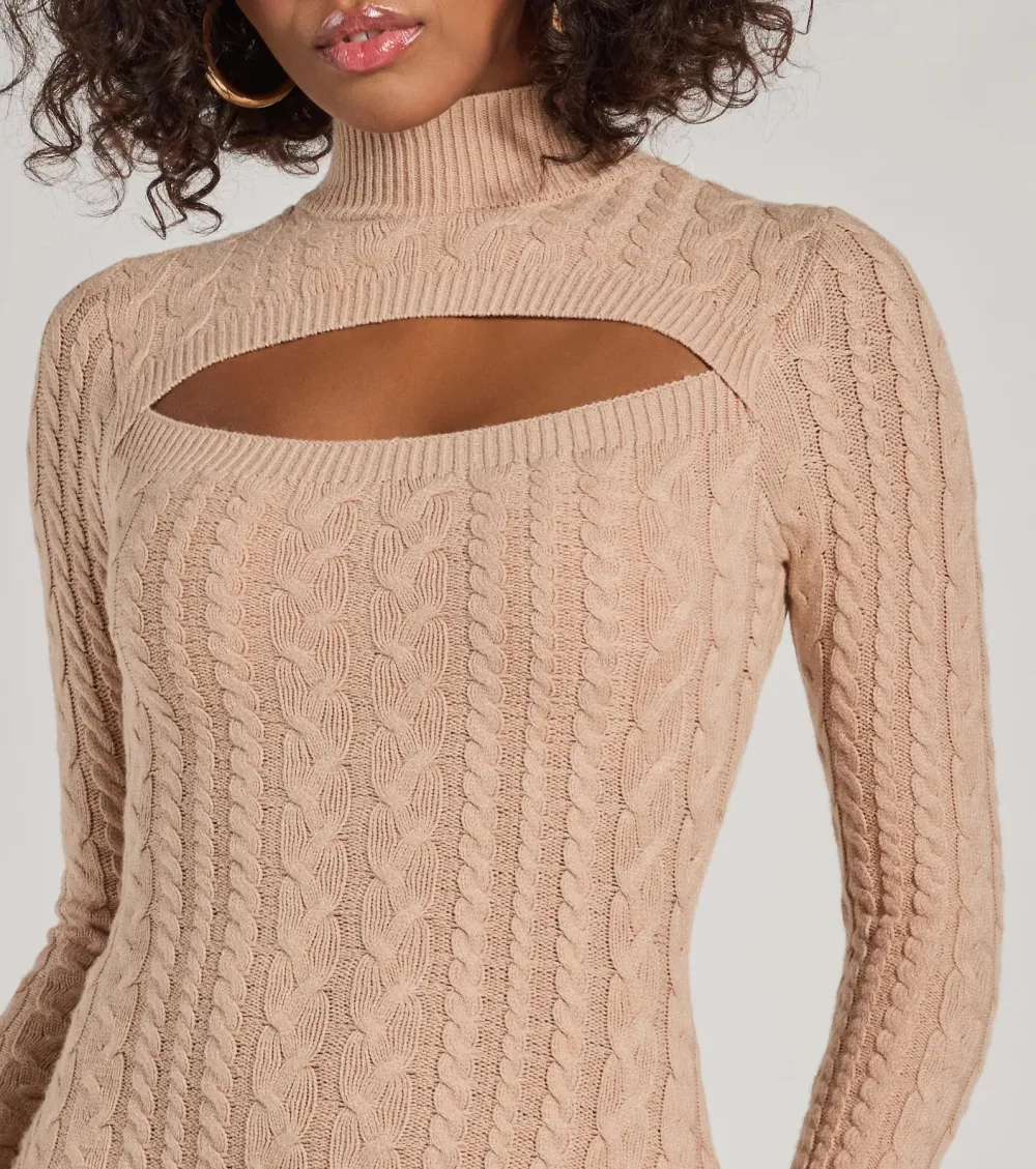 Textured Glam Cable Knit Cutout Mini Dress