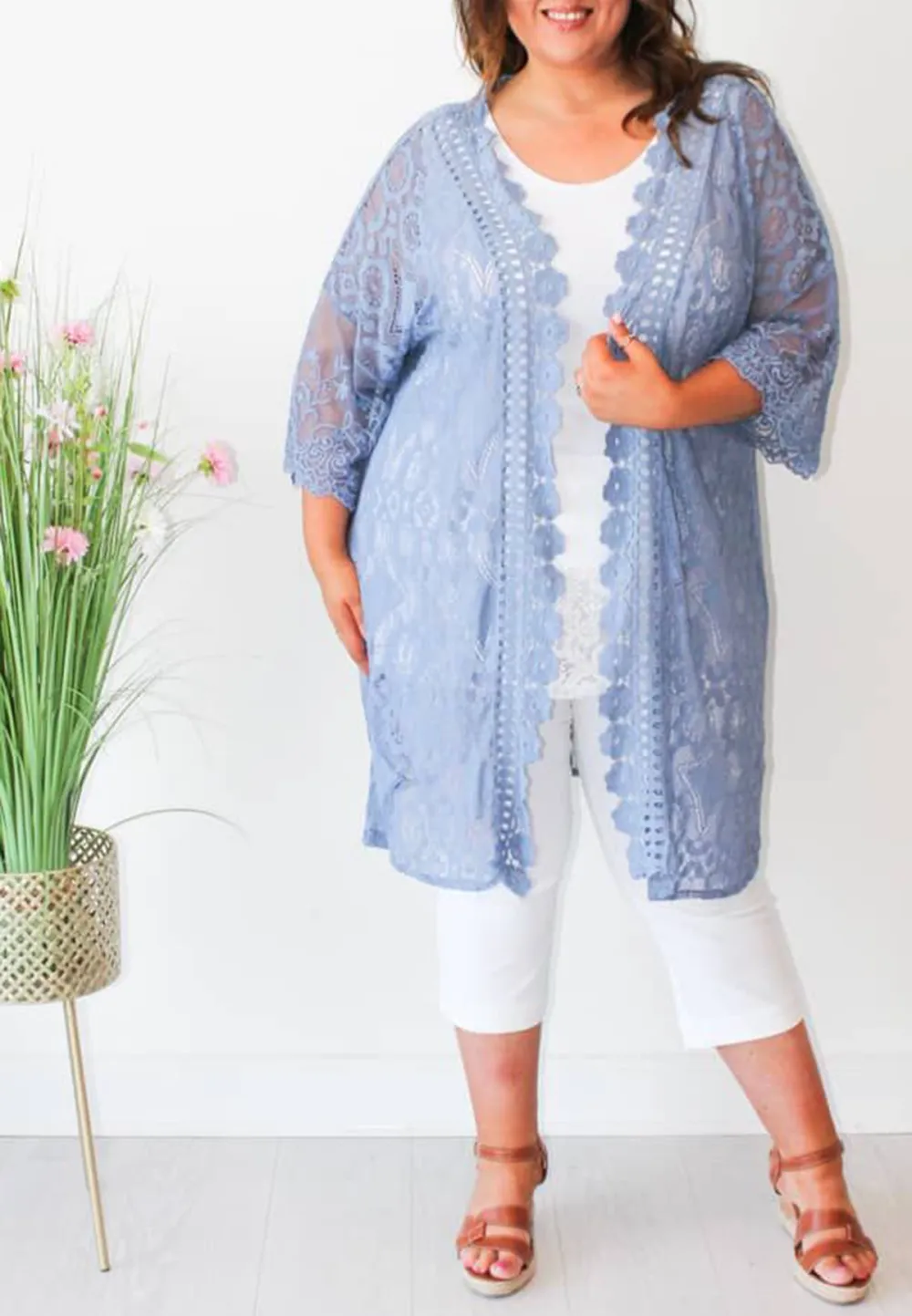 Denim Blue Lace Kimono