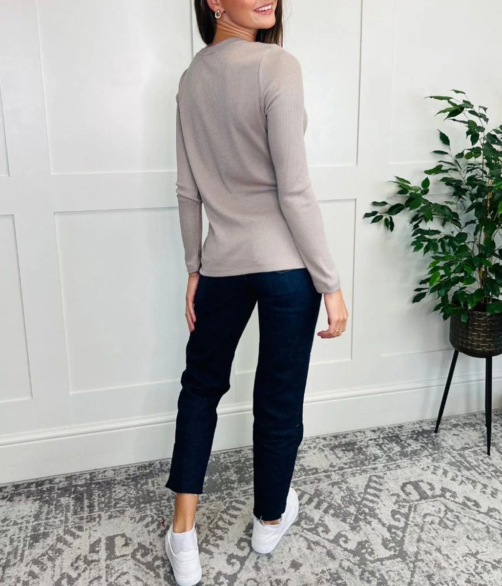 Taupe Ribbed Long Sleeve Top