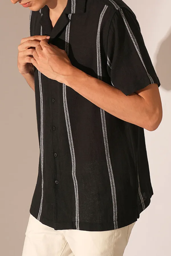 Black Textured Cotton Shirt