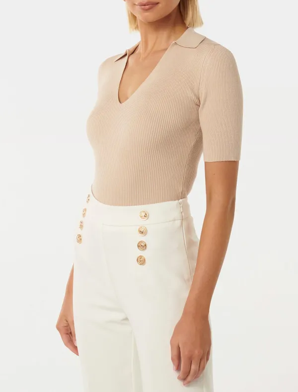 Selena S/S Collar Knit Top