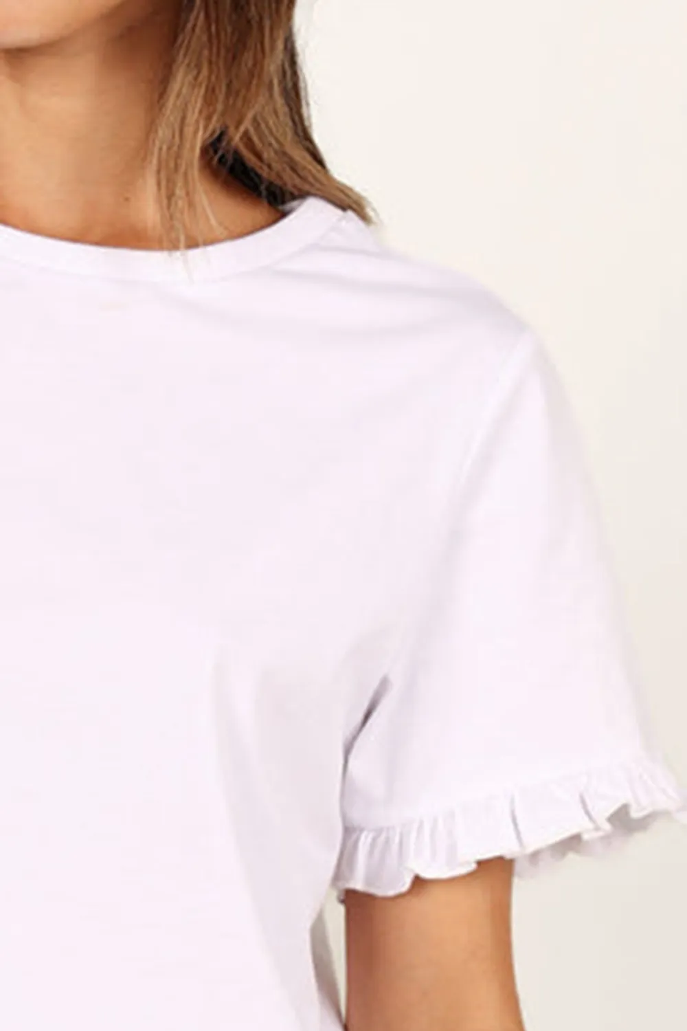 RUFFLE SLEEVE PURE WHITE TOP