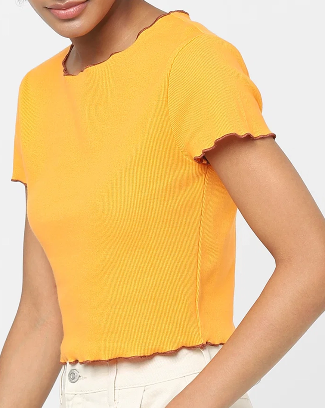 Orange Ribbed Crop Top