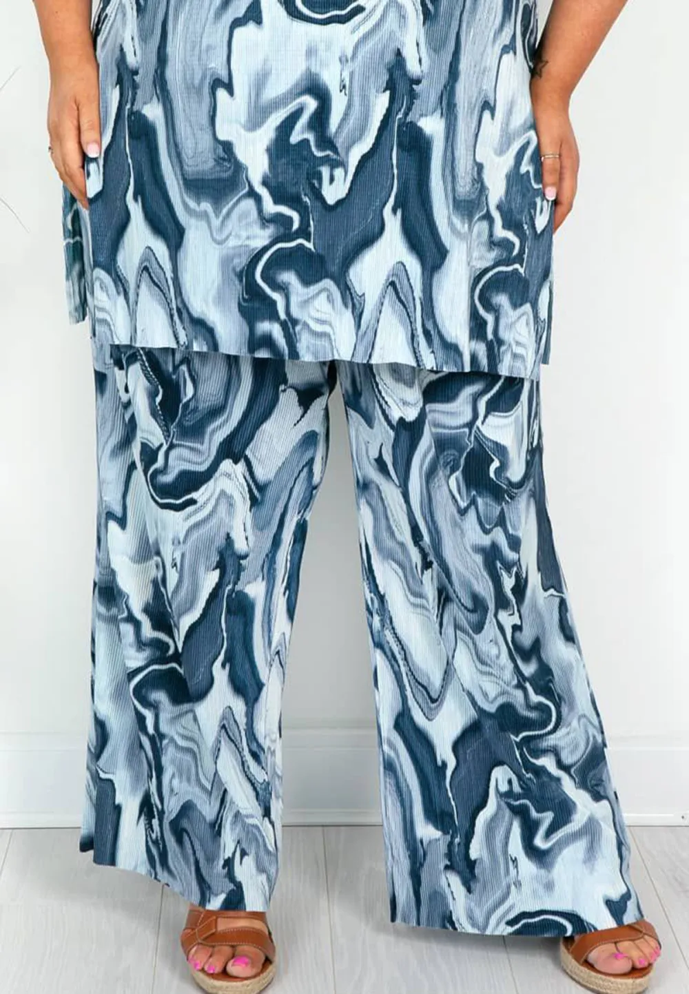 Swirl Print Palazzo Trousers in Mixed Blues