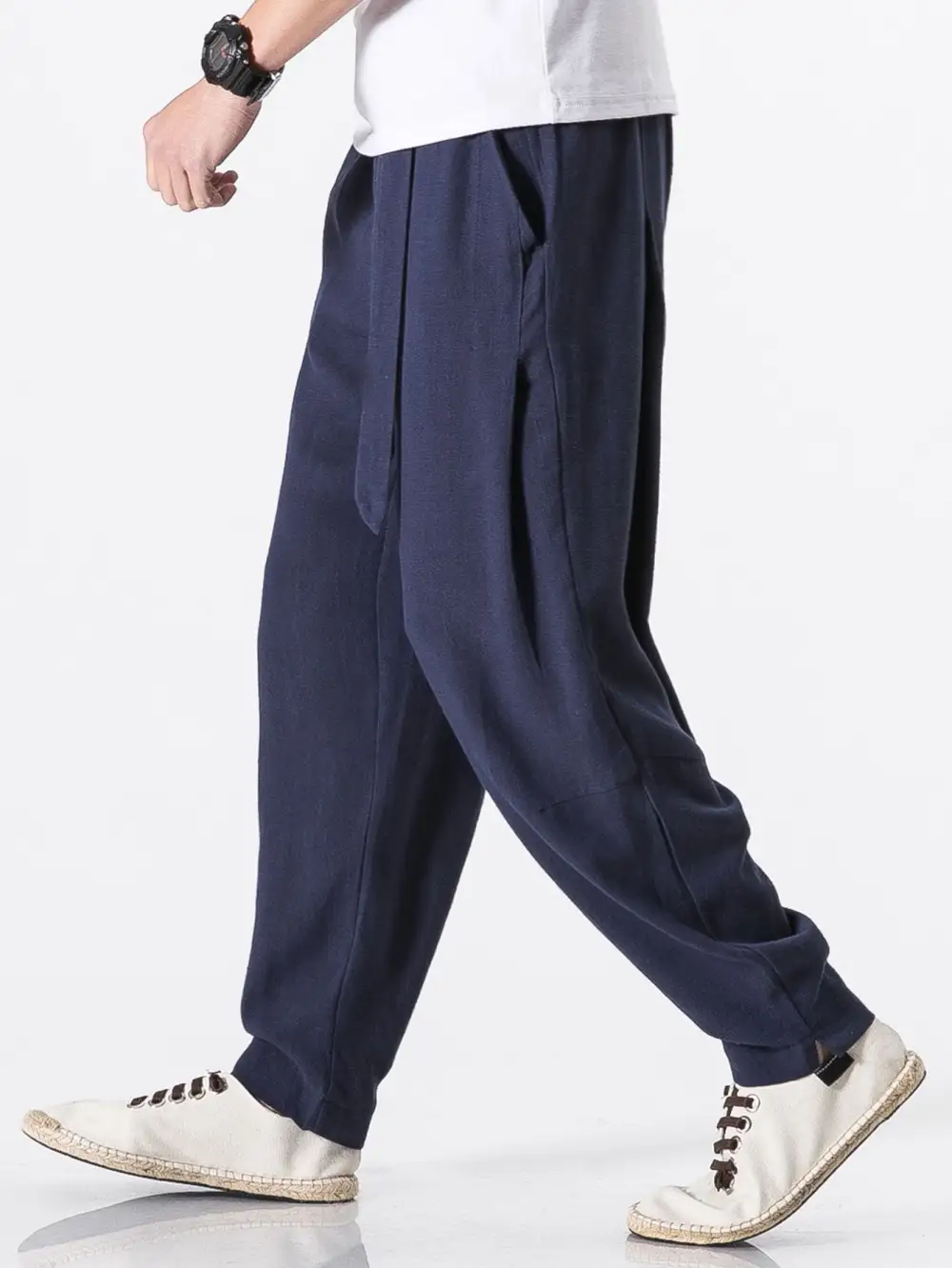 Detachable Belt Relax Fit Linen And Cotton Blend Harem Pants