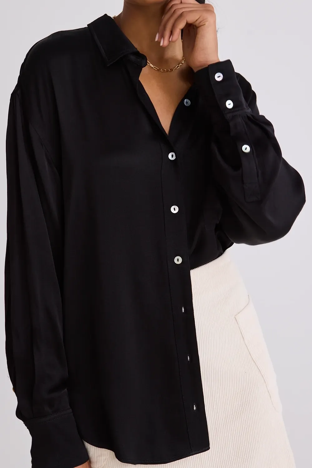 Elation Black Viscose Satin Oversized Shirt