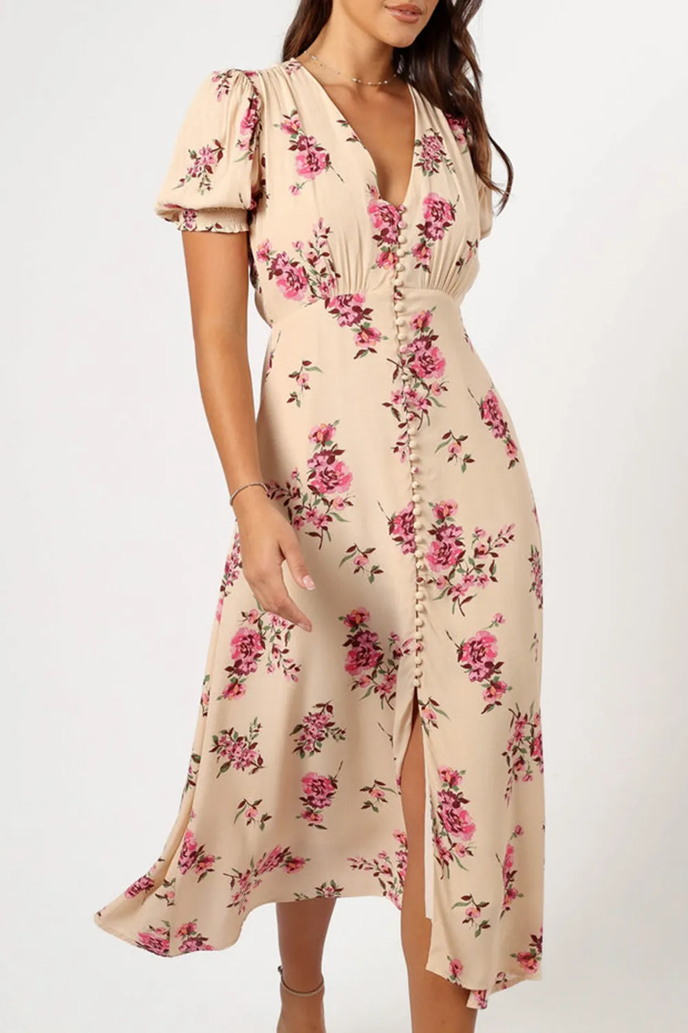 LOGEN FLORAL MIDI DRESS - VANILLA ROSE