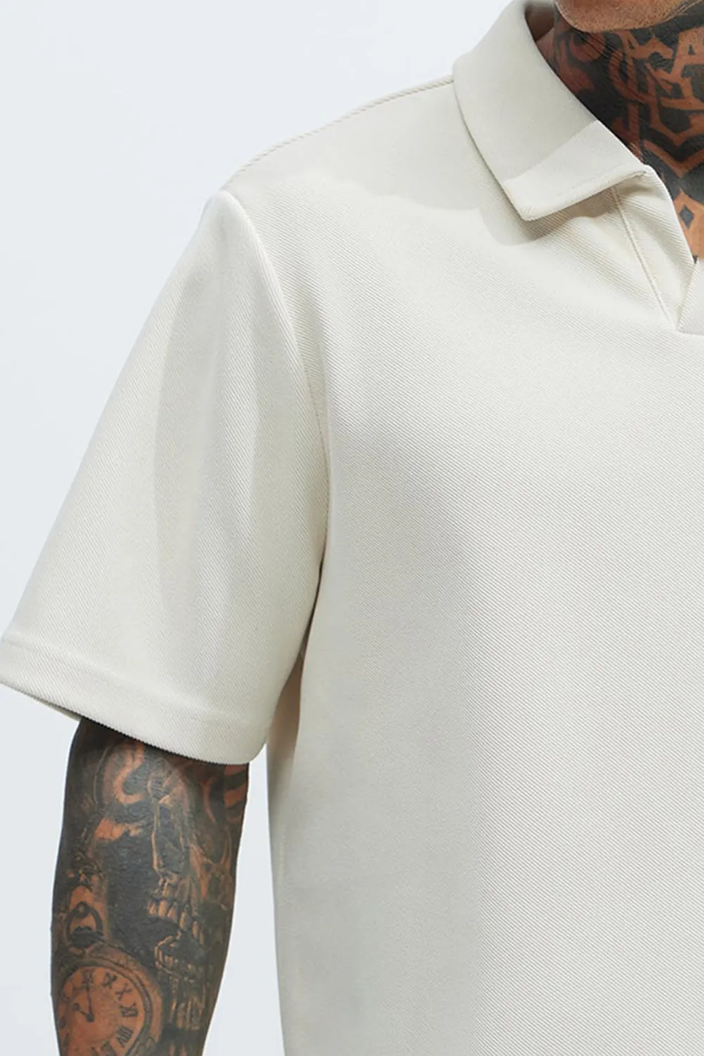 Fold Down Collar Short Sleeve Polo - Black