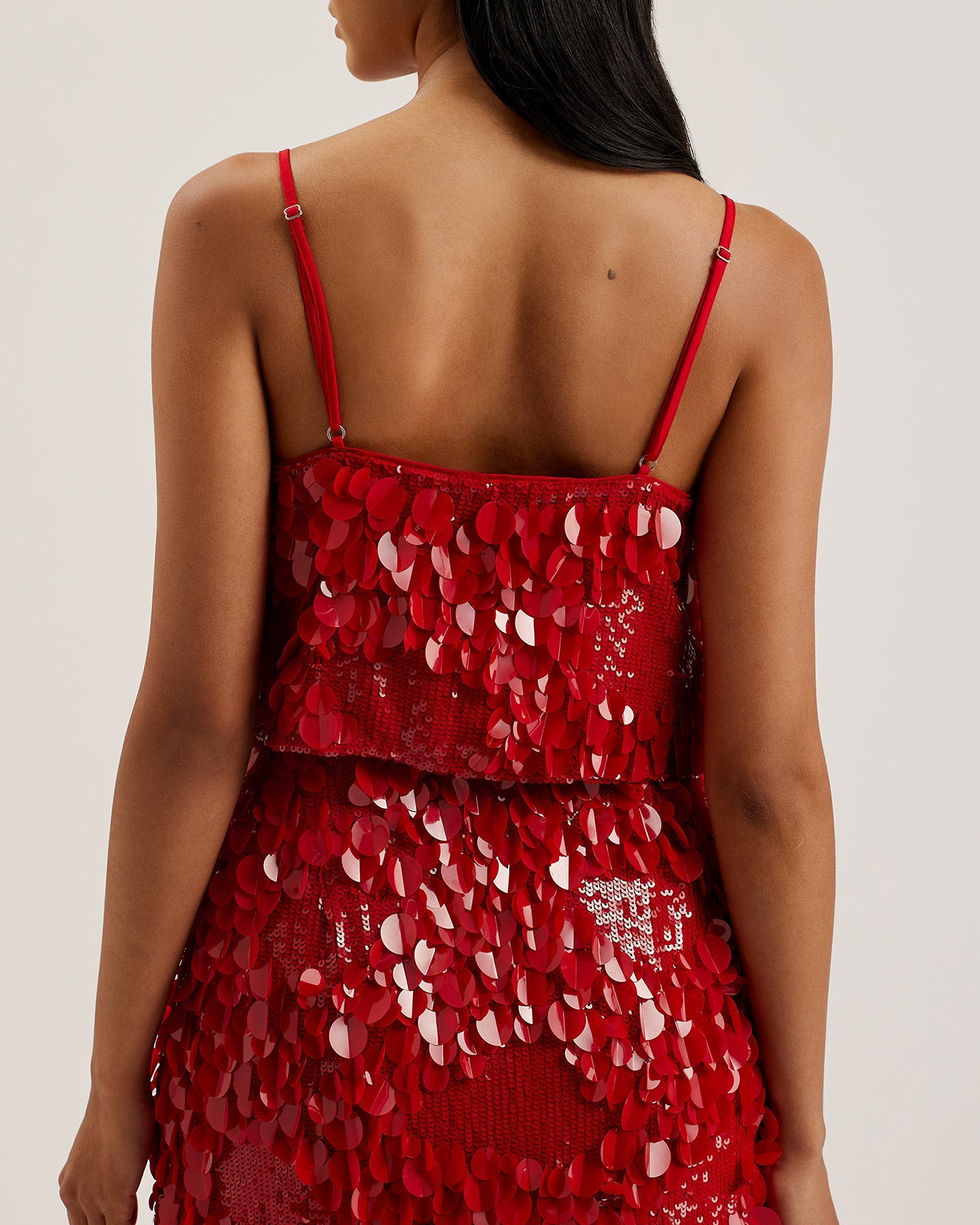 Jalenda Mixed Sequin Cropped Cami Top Red