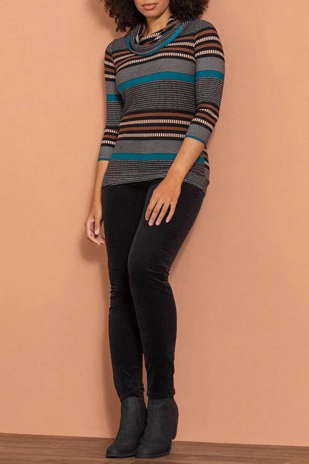 Stripe Knit Cowl Neck Top