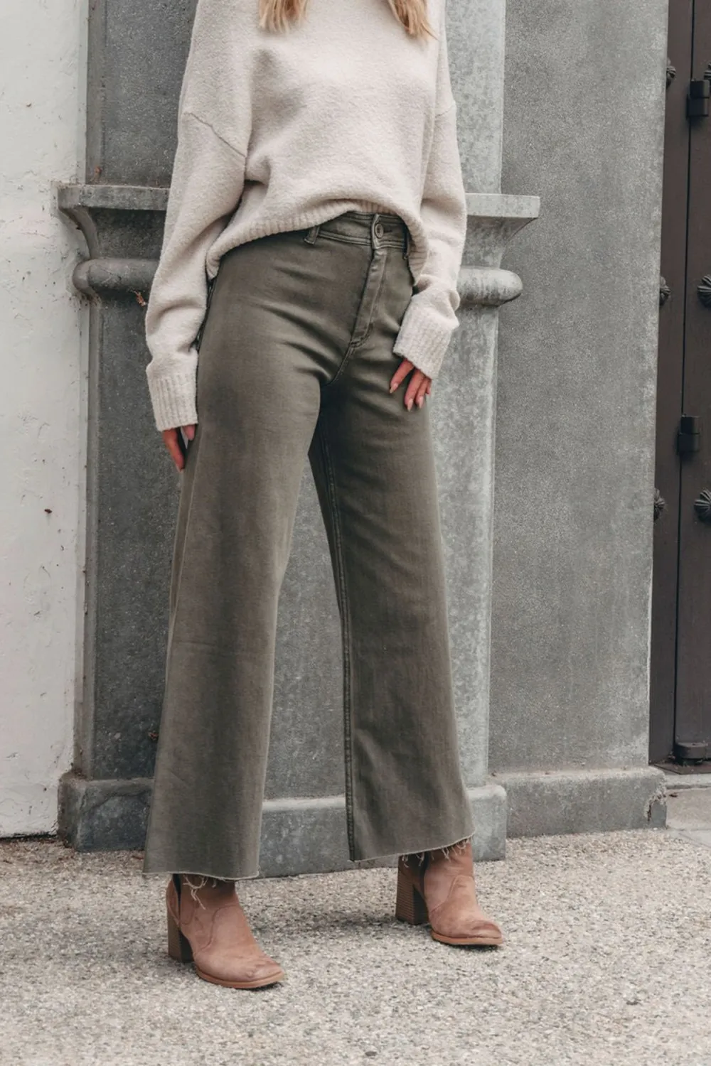 Olive Straight Wide Leg Pants