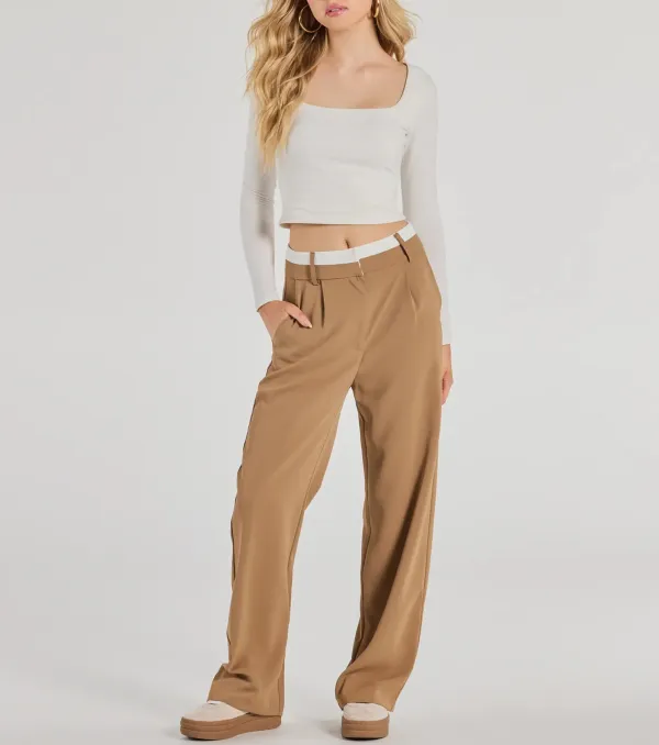 Polished Perfection Contrast Waist Pants