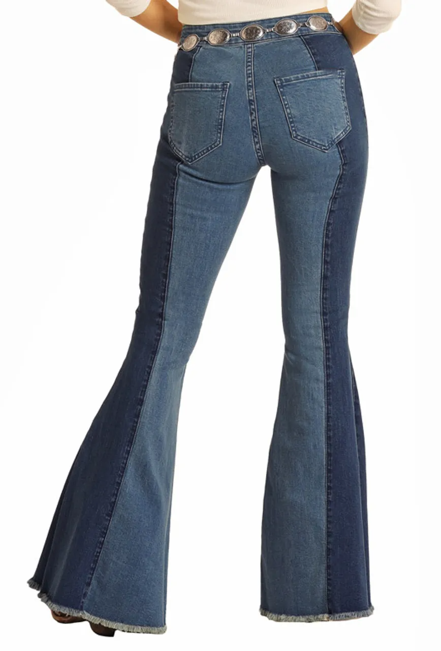 Button Bells High Rise Extra Stretch Two Tone Jeans