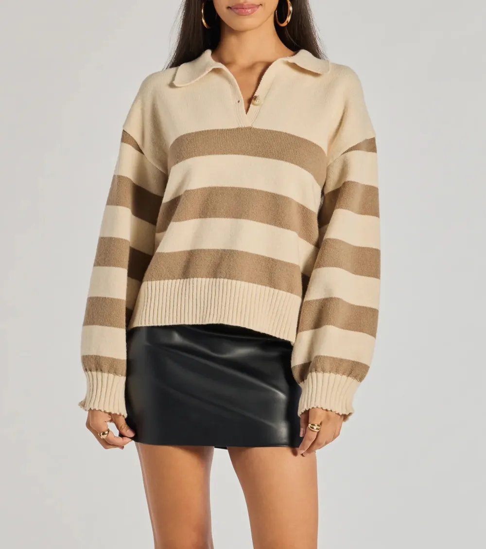 Stripe Sensation Collared Pullover Sweater