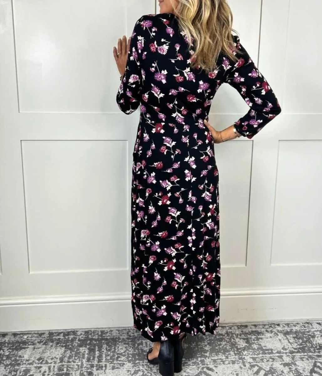 Black Floral Jersey Midi Dress