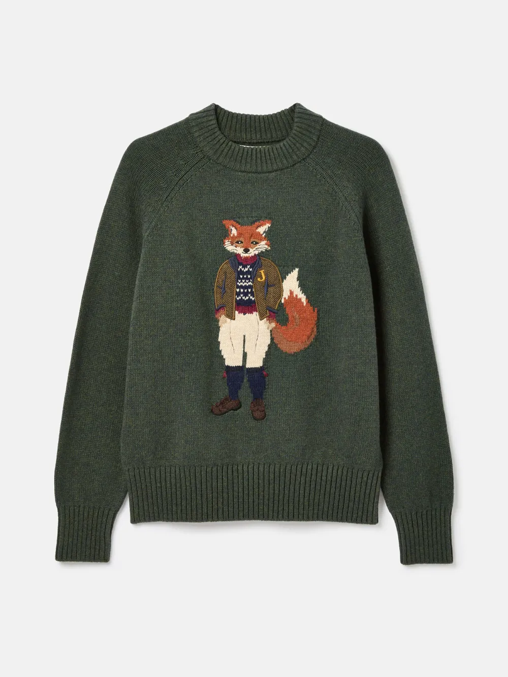 Jonty Dark Green Intarsia Fox Knit Jumper