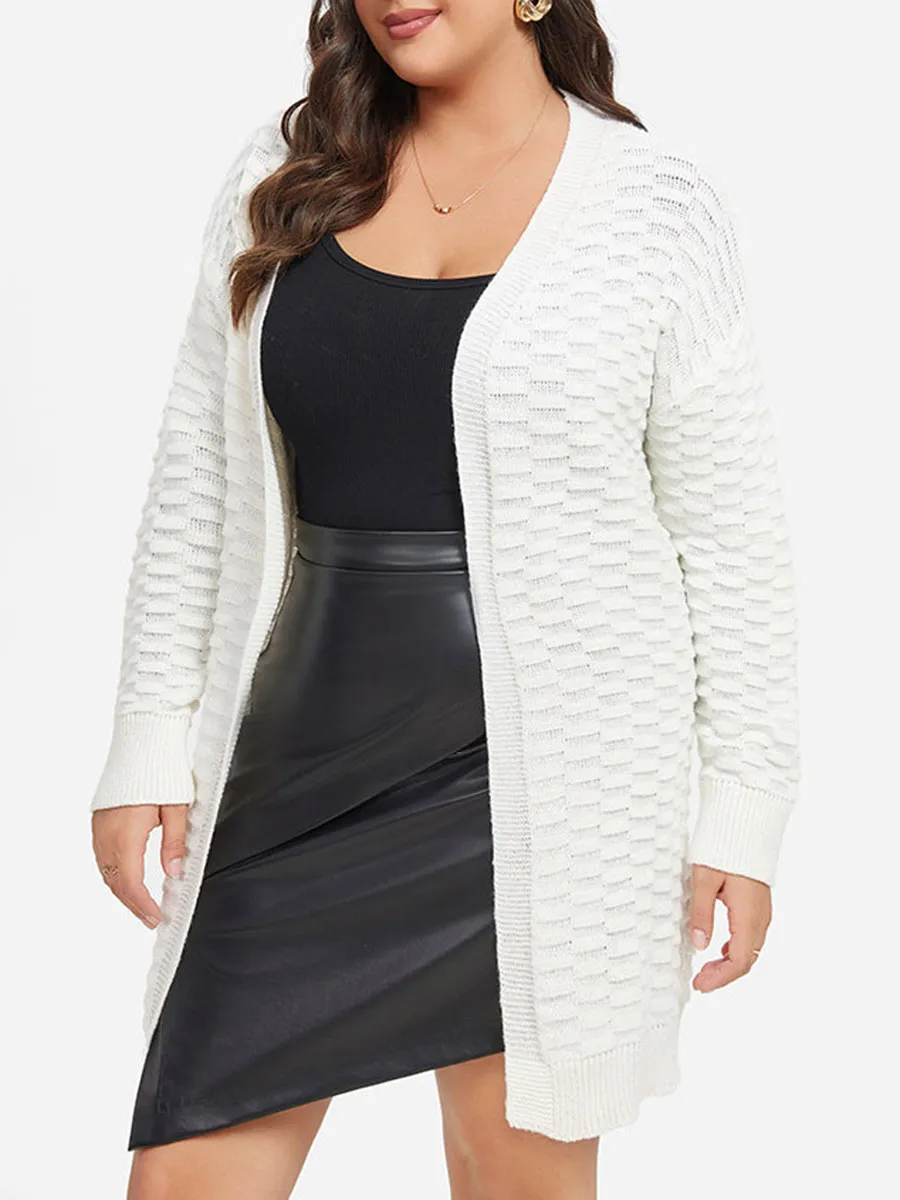 Pointelle Knit Drop Shoulder Cardigan