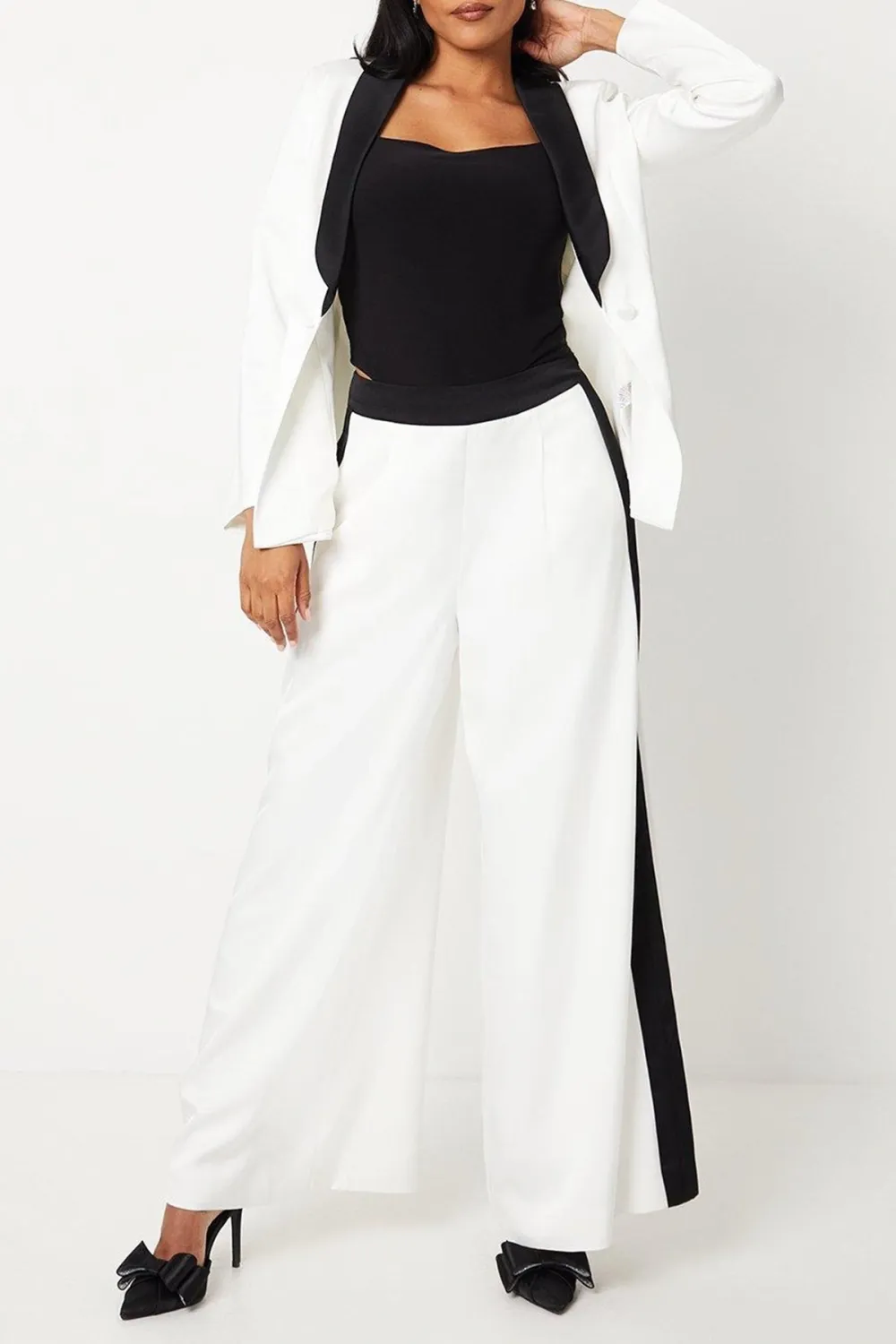 Contrast Panelled Satin Wide Leg Trousers