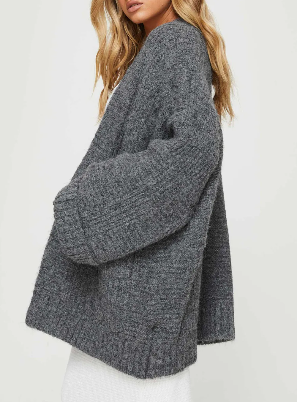 Paisleigh Cable Knit Cardigan Charcoal