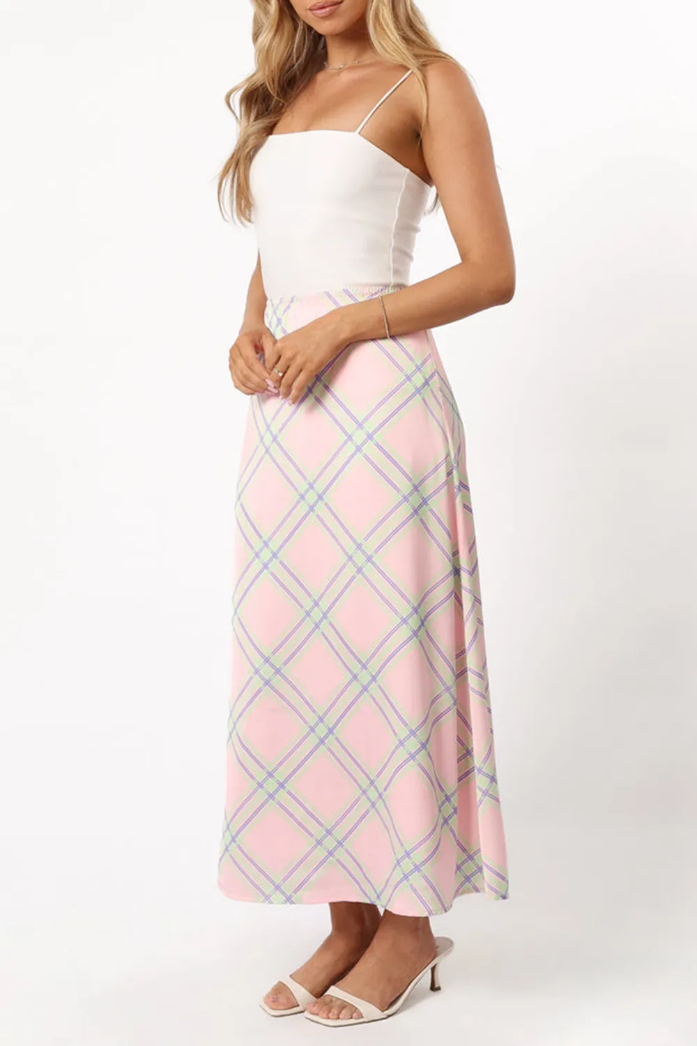 CLARISSA MIDI SKIRT - PINK CHECK