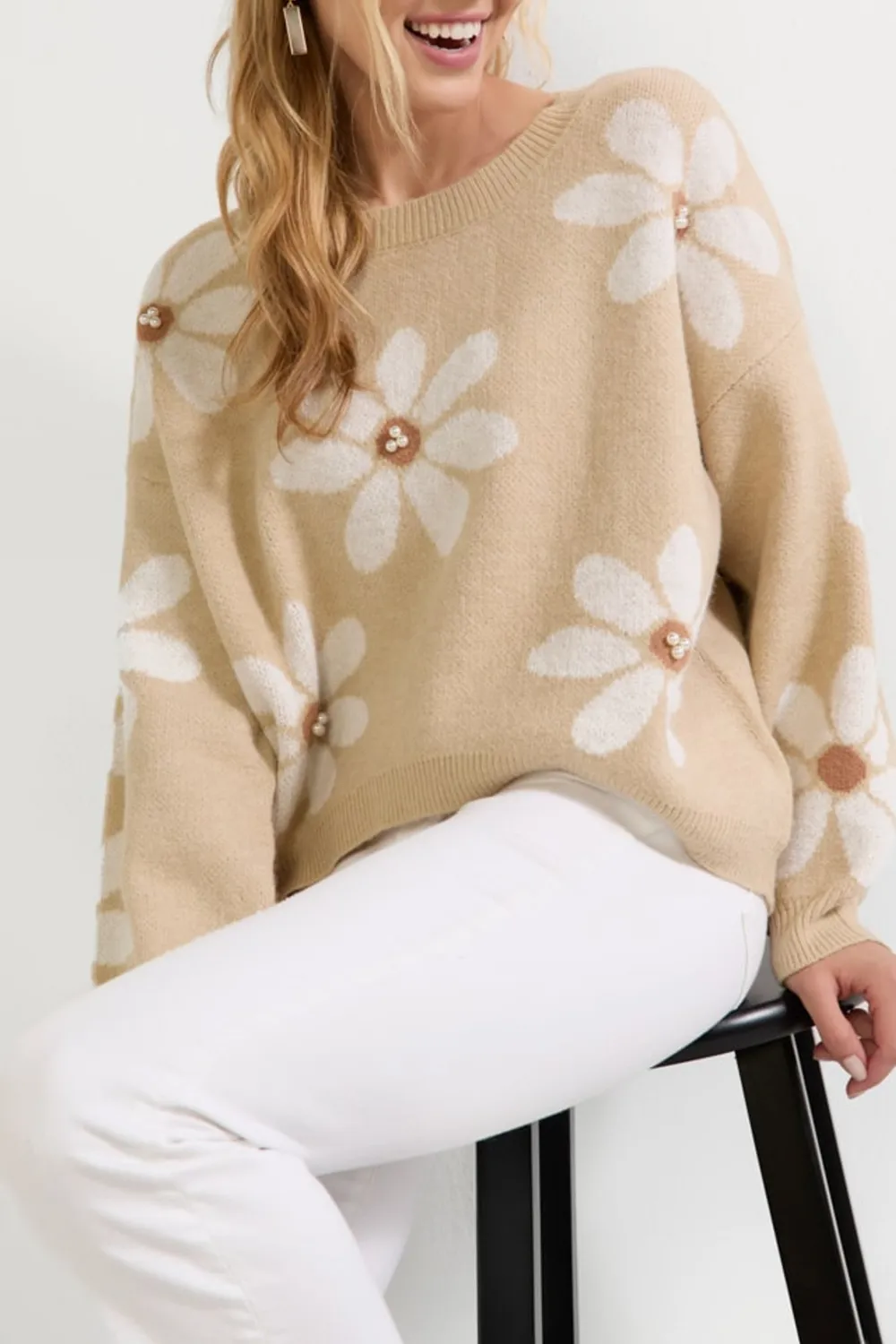 Matilda Pearl Daisy Pattern Pullover Sweater