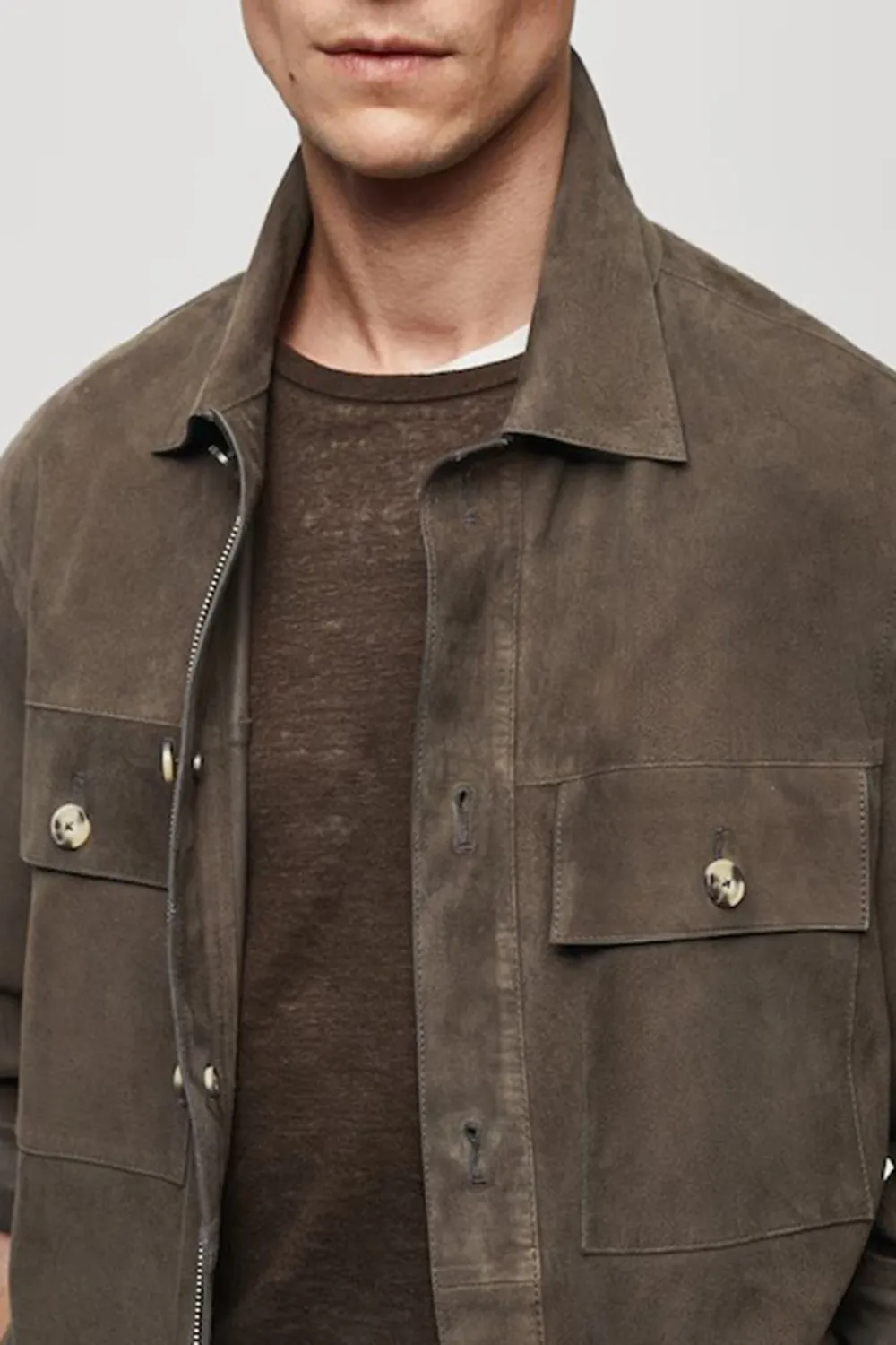 Suede leather jacket with pockets