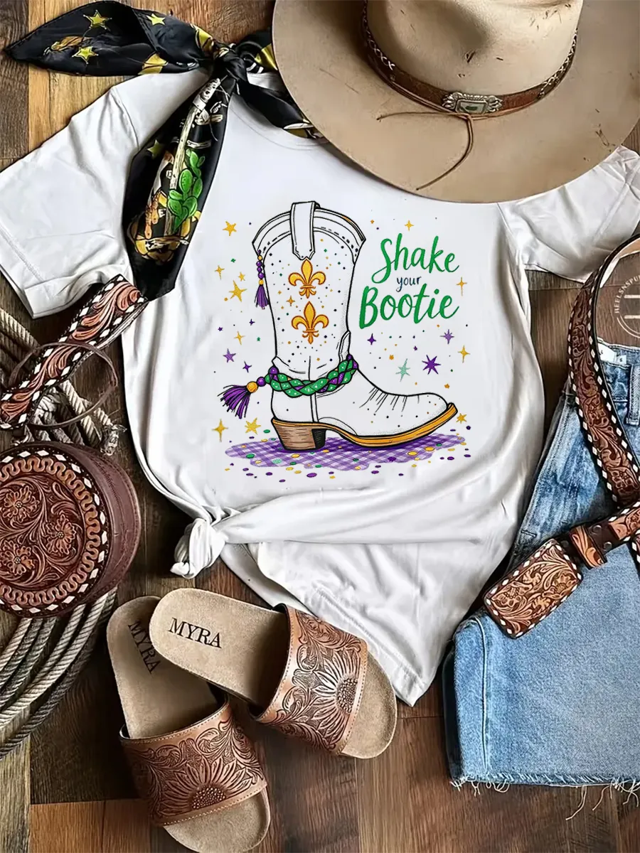 Mardi Gras Cowboy Boot T-shirt