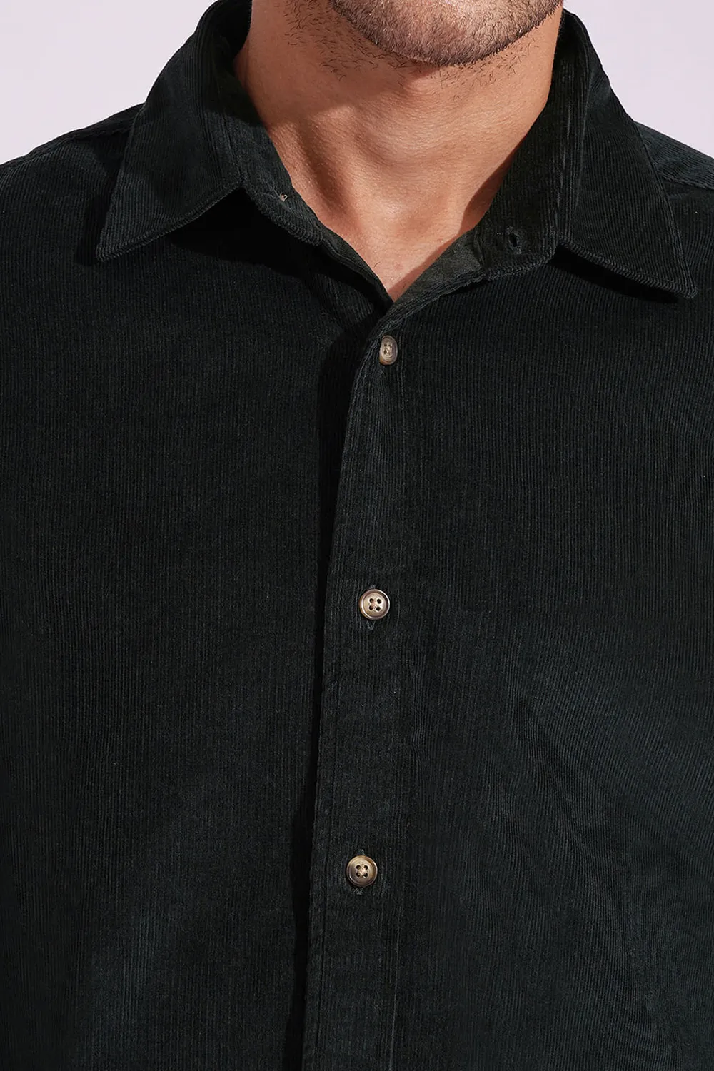 Green Corduroy Full Sleeves Shirt