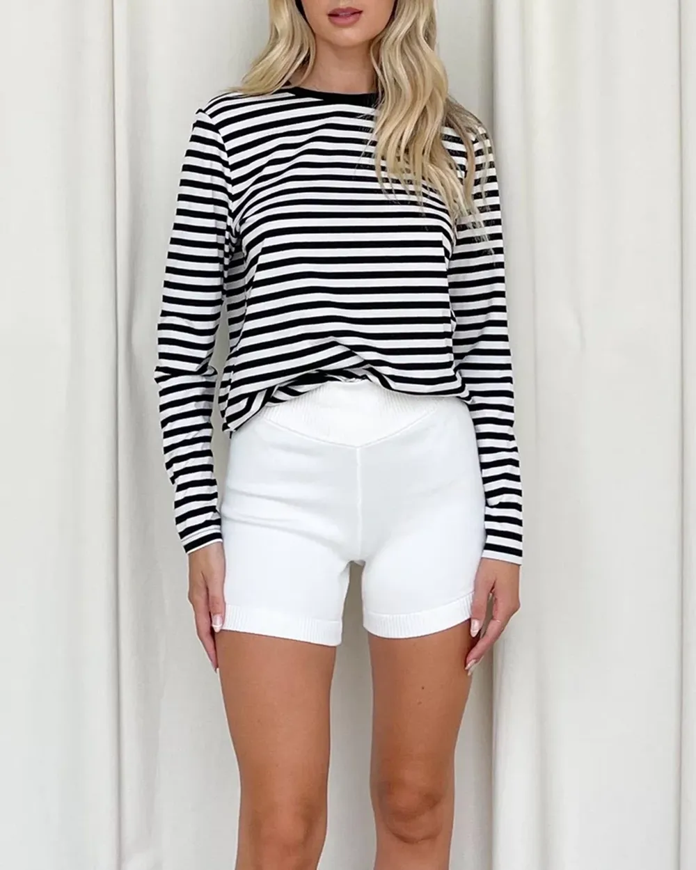 Melrose Long Sleeve Stripe Boyfriend Tee