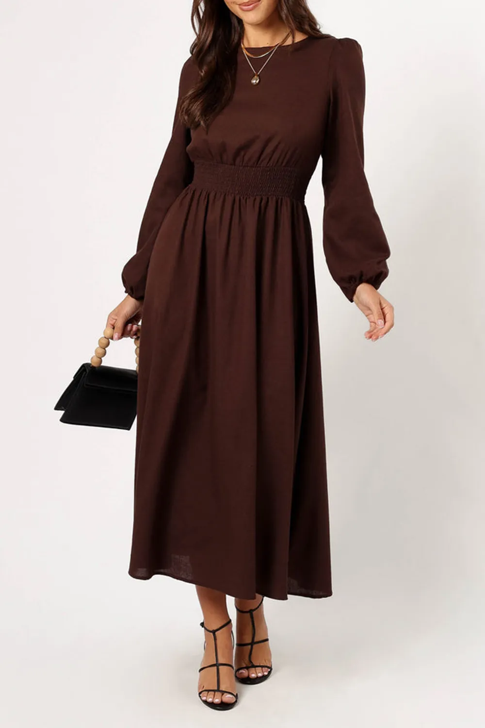 ROMAN LONG SLEEVE MAXI DRESS - BROWN