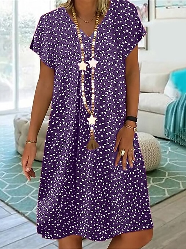 Women's Shift Dress Midi Dress White Wine Blue Short Sleeve Polka Dot Print Summer Spring Fall V Neck Basic Vacation Summer Dress 2023 M L XL XXL 3XL 4XL 5XL