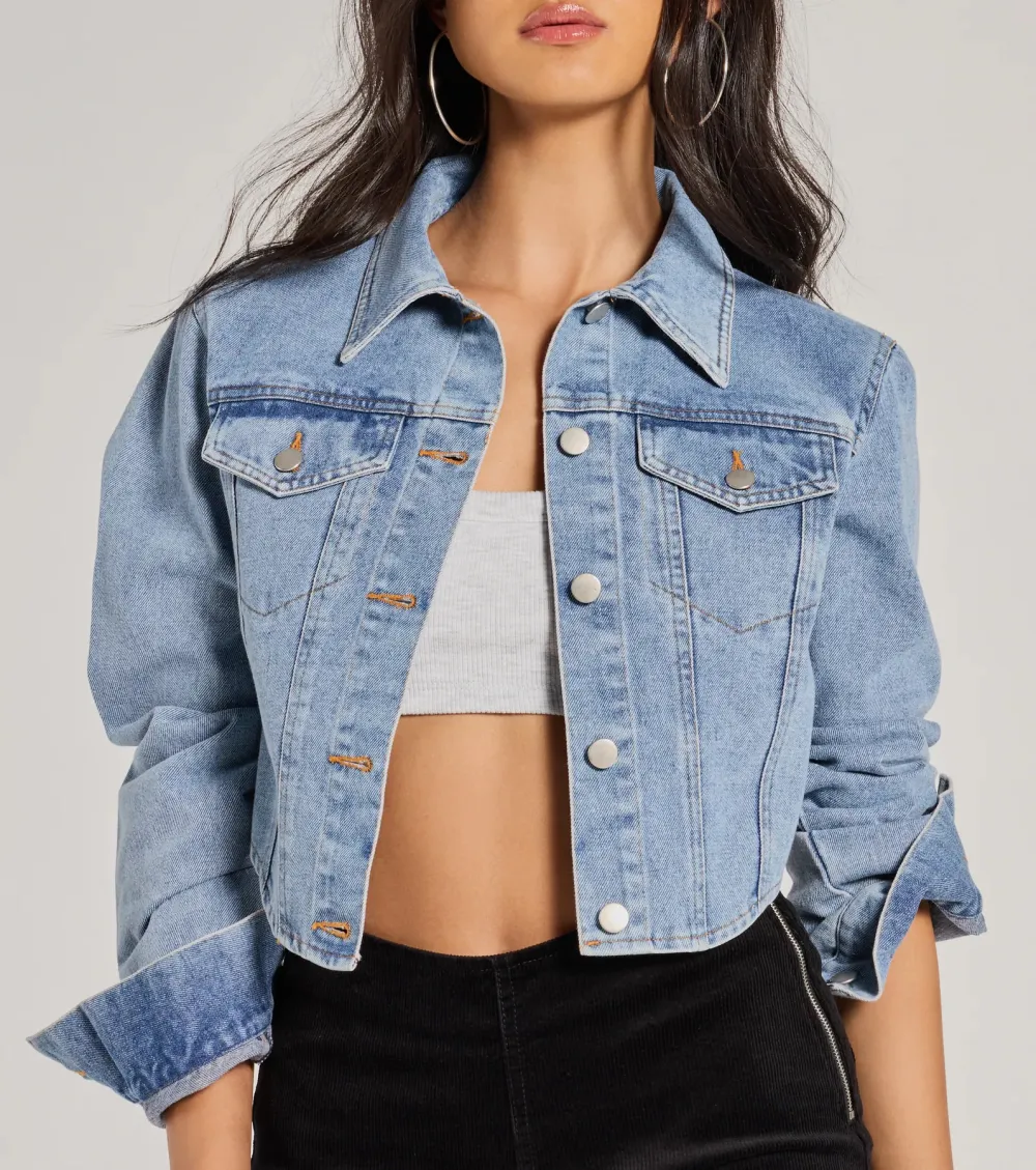 Cute Classic Button Up Crop Denim Jacket