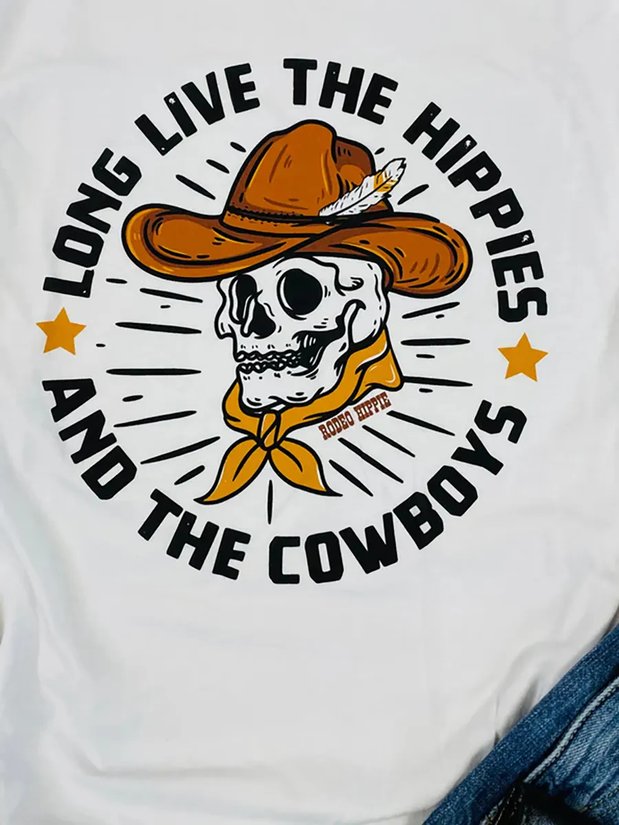 Wild West Skull Cowboy Printed T-shirt