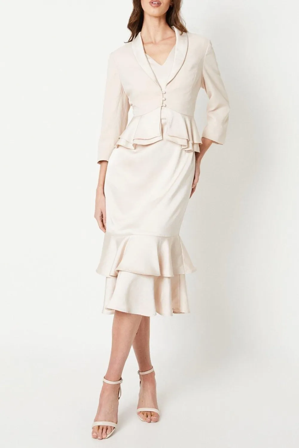 Satin Back Crepe Tailored Jacket With Peplum