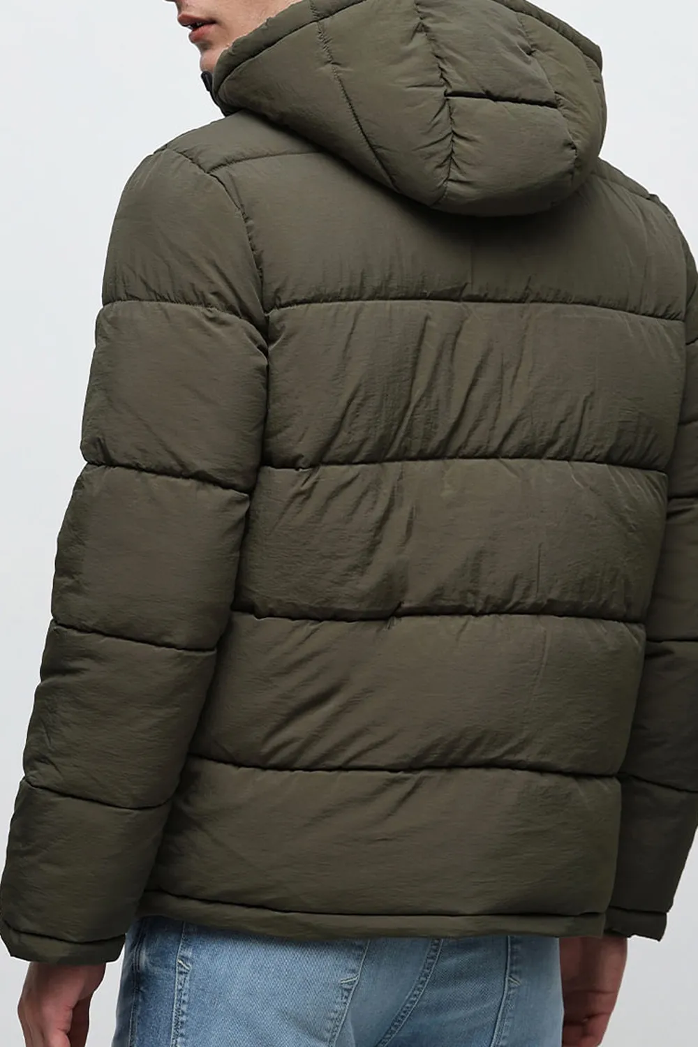 Green Hooded High-Neck Puffer Jacket