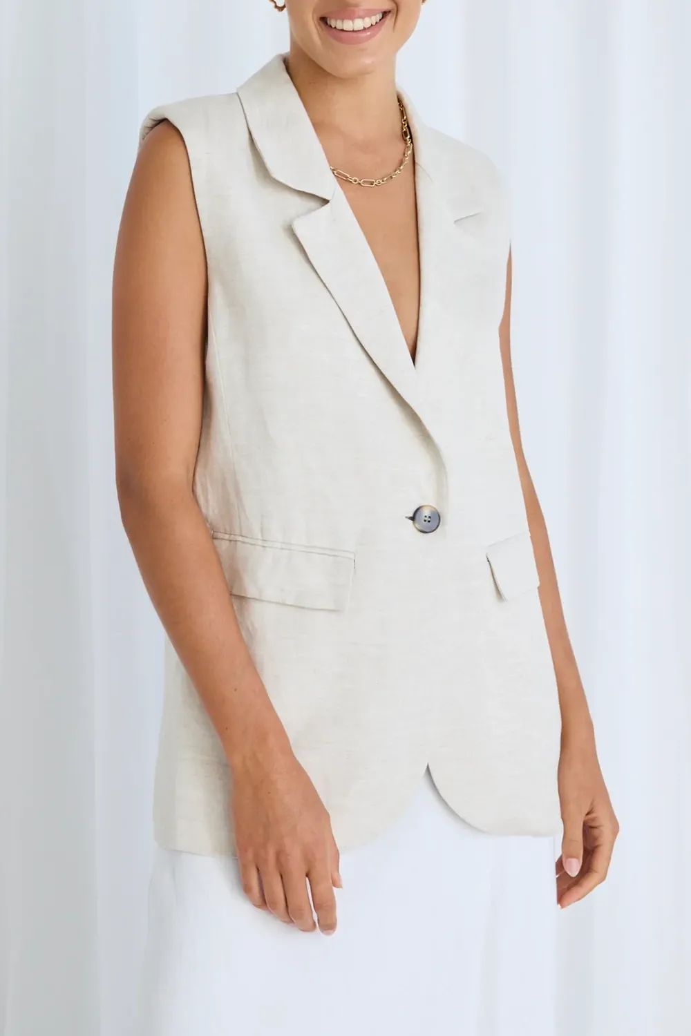 Vancouver Natural Linen Viscose Longline Vest