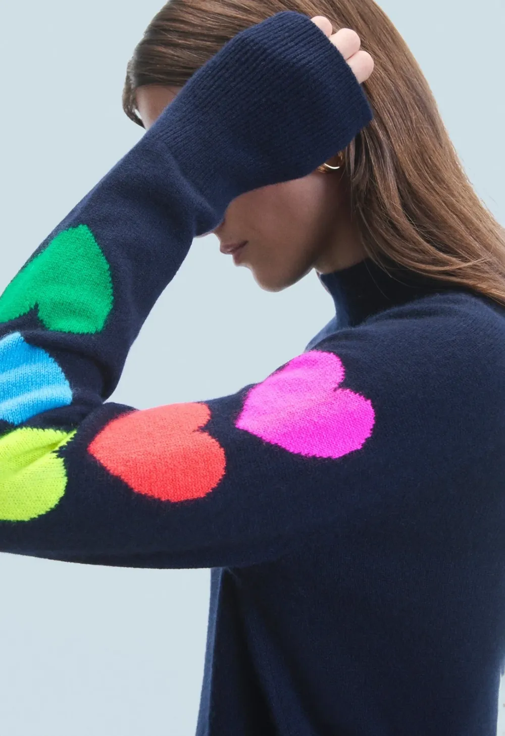 High-Neck Casual Sweater With A Heart Pattern