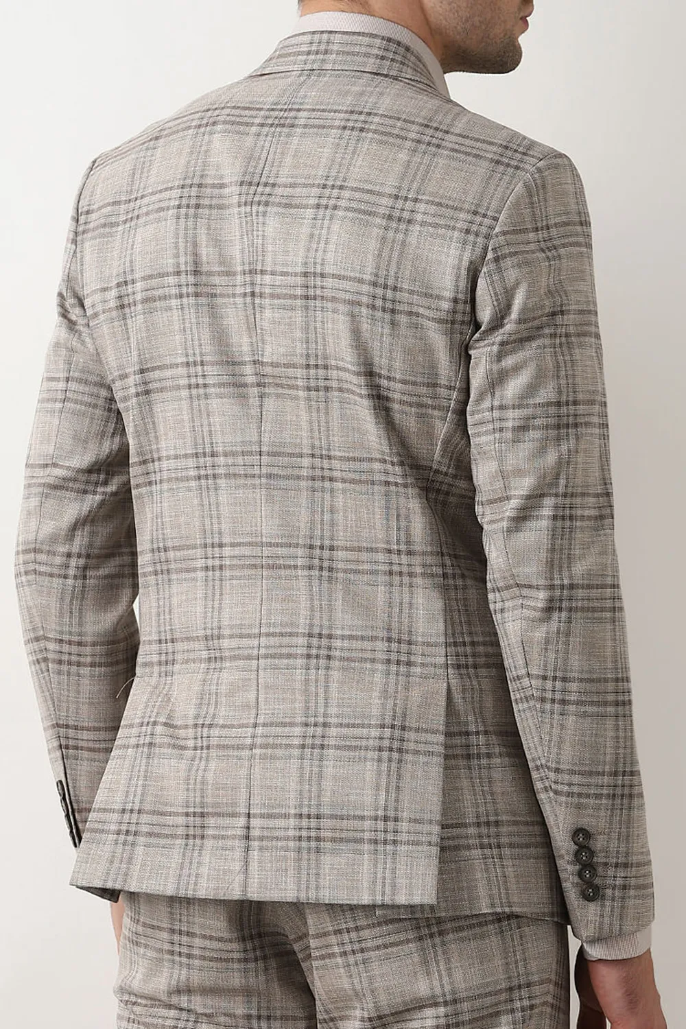 Light Brown Check Suit-Set Blazer