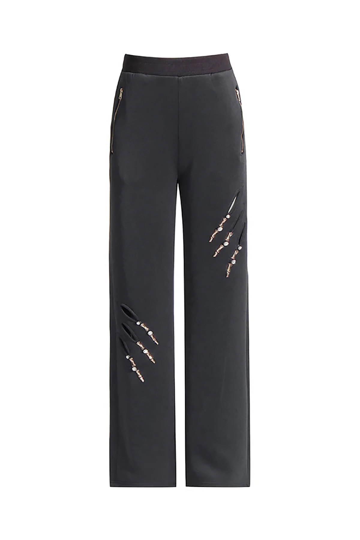 Distinctive Metallic Rhinestone Claw Cutout High Waist Sweat Pants