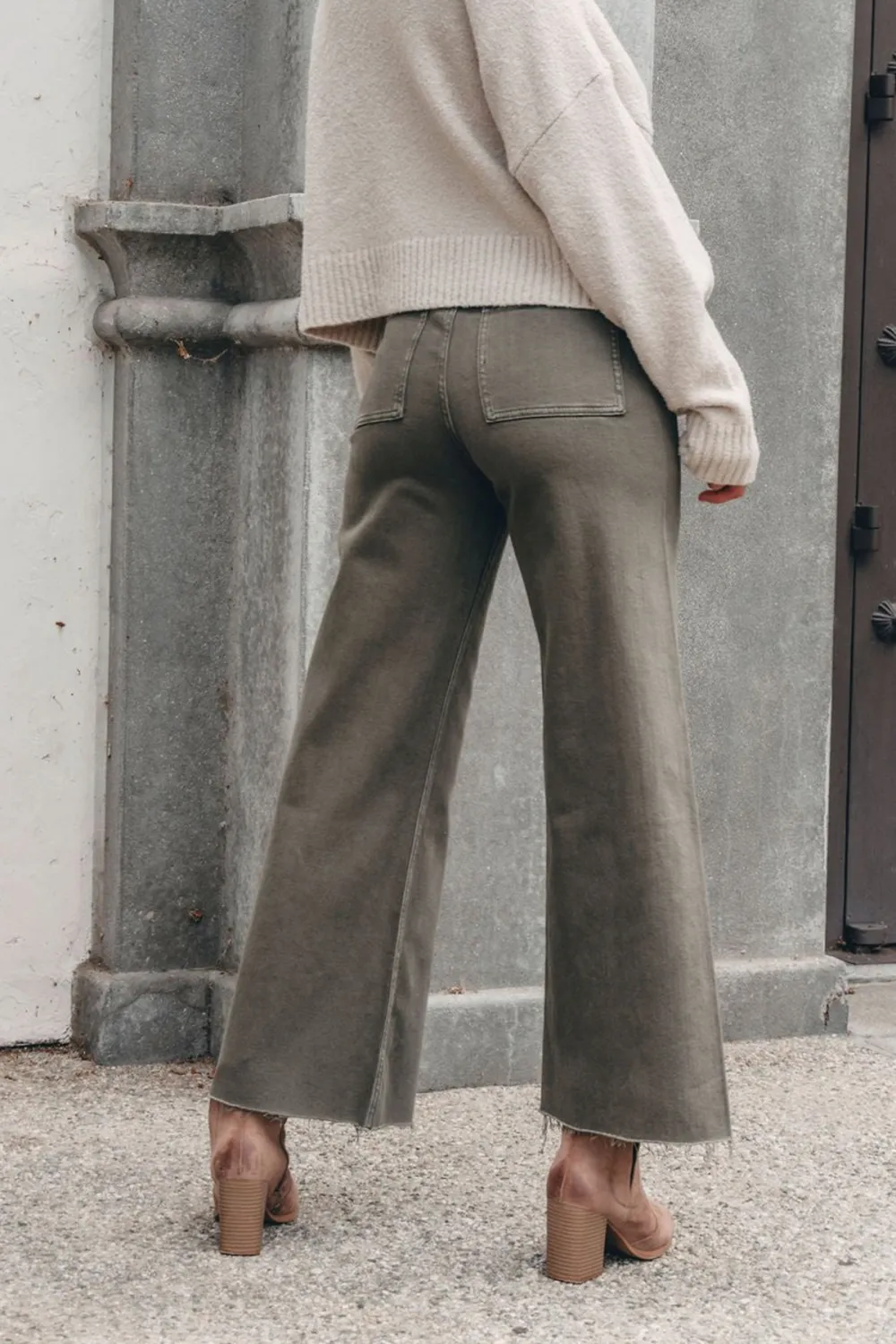 Olive Straight Wide Leg Pants