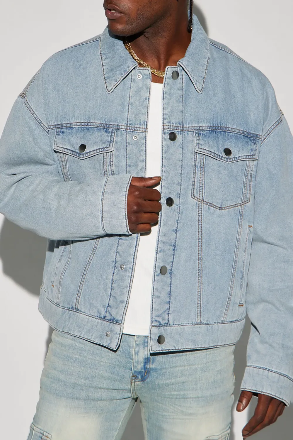 Proud Of Me Padded Denim Jacket - Light Blue