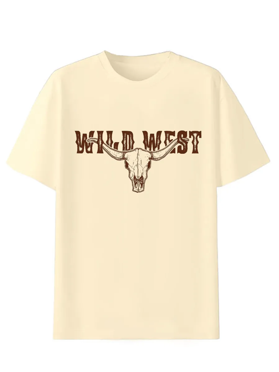 Bohemian style cow head bone T-shirt