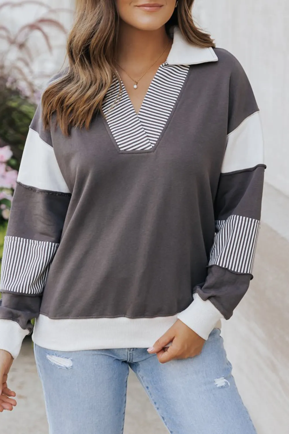 Charcoal Color Block French Terry Sweatshirt