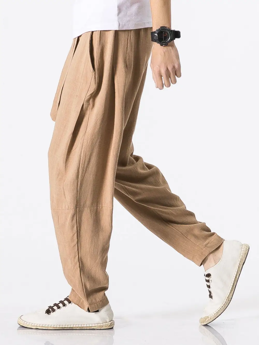 Detachable Belt Relax Fit Linen And Cotton Blend Harem Pants