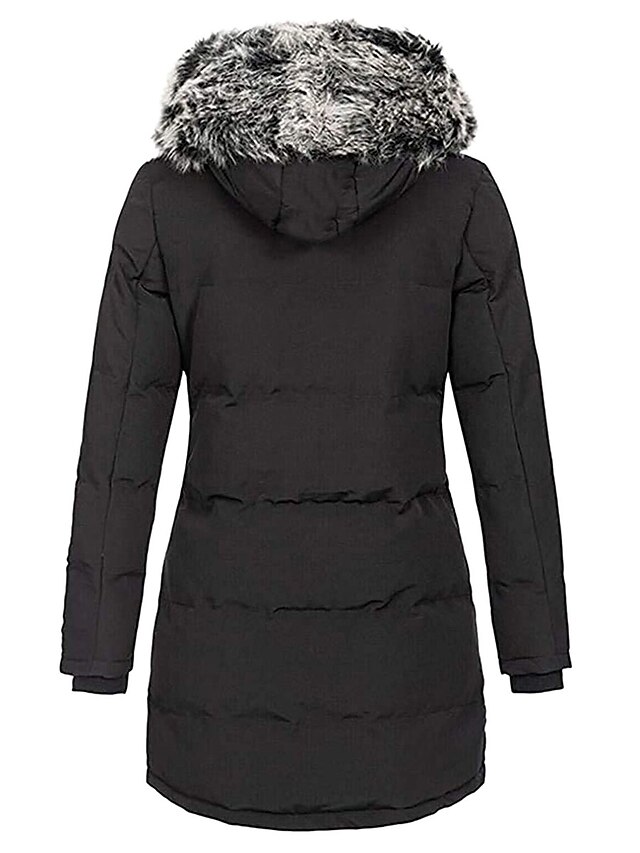Women's Parka Puffer Jacket Winter Coat Zip up Hooded Coat with Fur Collar Thermal Warm Heated Coat Fall Outerwear with Pockets Classic Long Sleeve Black White