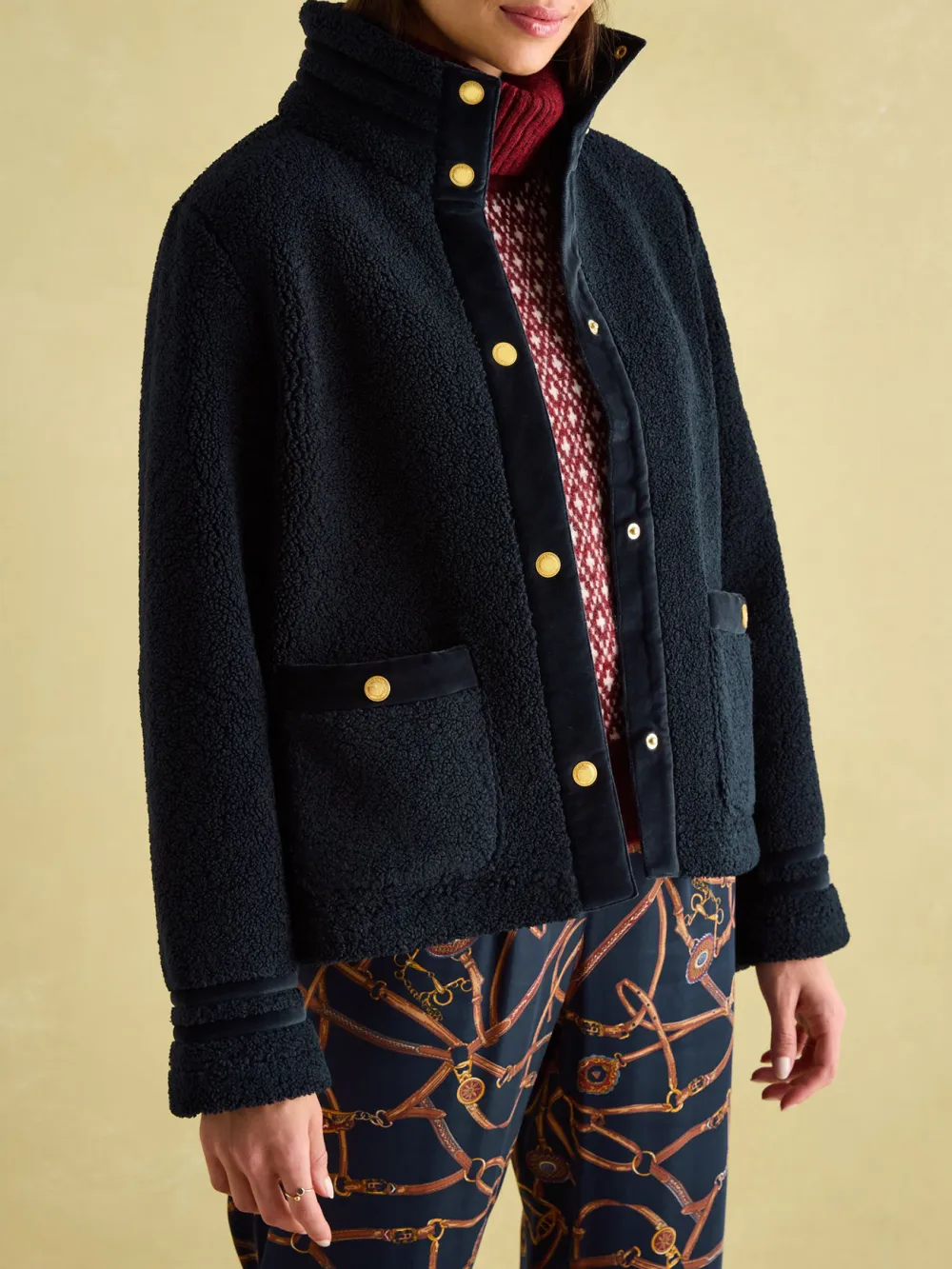 Fleur Navy Fleece Jacket