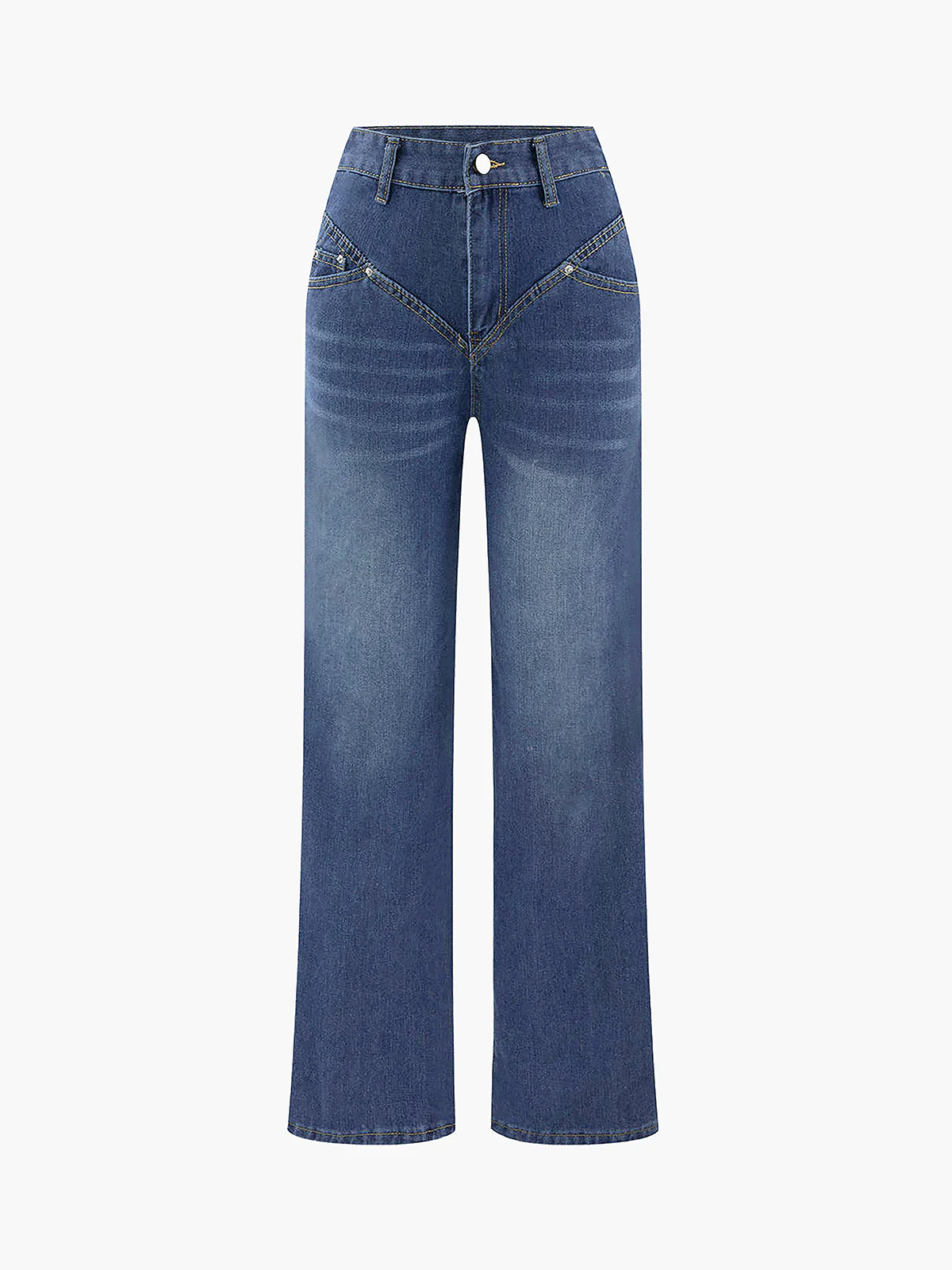 Vintage Wash Denim Straight Leg Jeans