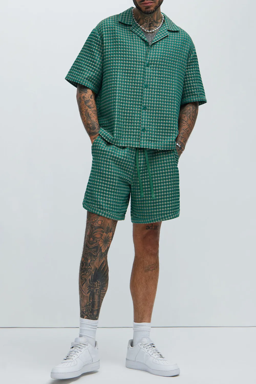 Dimensional Textured Button Up Shirt - Greencombo